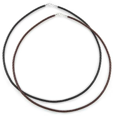 Bling Jewelry Set of Two Black & Brown Genuine Leather Braided Weave Necklace Pendant Cord For Women For Men Teen .925 Silver Lobster Claw Clasp 20 Inch