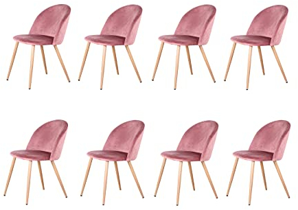 EGOONM 8er Set Esszimmerstühle Küchenstühle Samt Weich Kissen Sitz und Rücken Mit Hölzernen Metallbeinen Küche Stühle (Rosa, 8er Set)