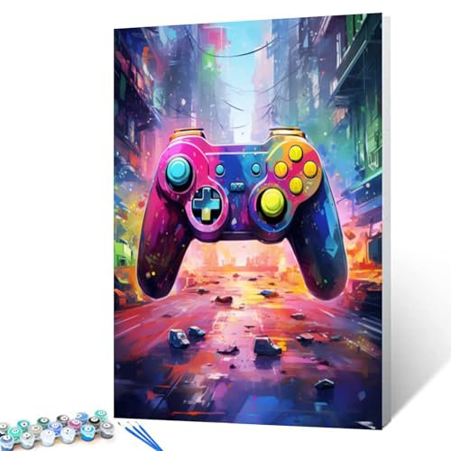 Walarky Buntes Gemälde von Game Controller für Erwachsene Anfänger, Graffiti-Kunstbild, Geschenk, Ölgemälde-Kits auf Leinwand mit Pinseln, Acrylpigment, digitales Zuhause, Wanddekoration, 40, 6 x