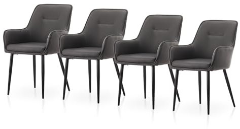 TUKAILAI Esszimmerstühle 4er Set aus Kunstleder,Küchenstuhl Polsterstuhl Armlehnstuhl mit Armlehne,Rückenlehne,Gepolstertes Sitz,Metallbeinen,Moderner Sessel für Esszimmer,Küche,Wohnzimmer, Grau