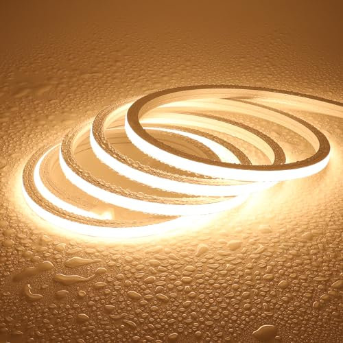 JOYLIT 24V Neon LED Strip 3000K Warmweiss 5M 168LEDs/M 60W Sehr Hell Ohne Punkte Licht Band 10 x 10MM LED Flex Streifen IP67 Wasserdicht Dimmbar Silikon Lichtleiste für Innen Außen Heim Küche Deko