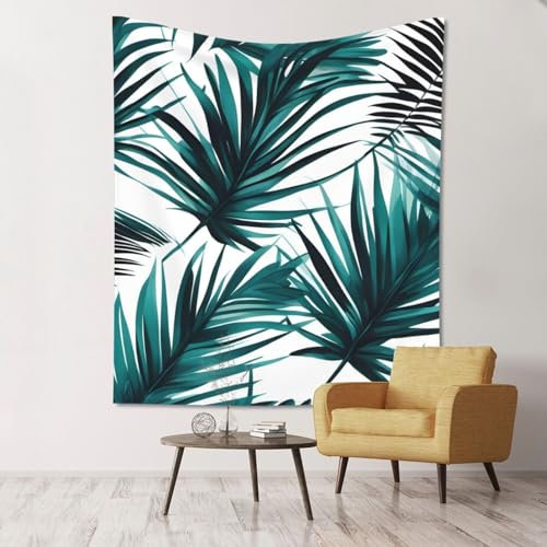 YYHWHJDE Transparentes Palmblatt-Muster, robuster Wandteppich (vertikal), 152,4 x 129,5 cm, geeignet als Wandbehang, Schlafsaal, Wanddekoration
