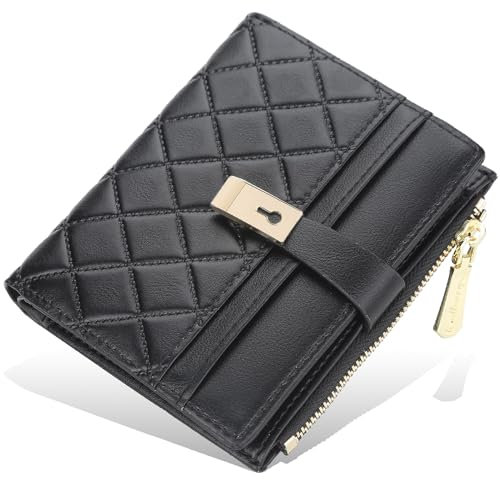 SOEROOY Portefeuille pour Femme Cuir Porte Monnaie Court RFID Blocage Petit Portefeuille Femmes avec 8 Cartes, 1 Fenêtre d'Identification et Zippé Pochette à Monnaie