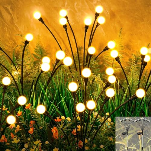 Lecone Solarlampen für Außen 2 Stücke, Solar Glühwürmchen mit 10 LED Lichter, Solarlampen Garten IP65 wasserdicht, Solarleuchten für außen, Solar Gartenleuchten, Gartendeko für draußen, warmweiß