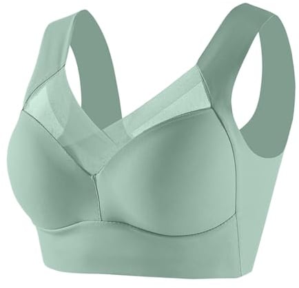 Wmbra Posture Correcting Summer Wireless Push-Up Comfort Crossover Bra - Full Back Cover Plus Size, Breathable Non-Wired Sport Bra for Women in Green