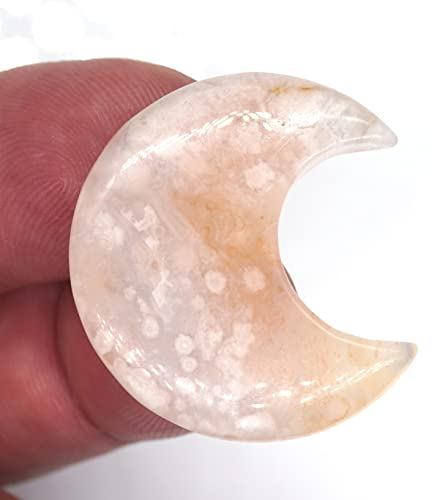 EKFBQBGW Raumdekoration Daumen-Sorgenstein, mondförmige Statue, Kristallstein, natürlicher Edelstein, buntes Maskottchen, Yoga, Geschenk, Raum- und Heimdekoration (Color : Flower Agate, Size : 30mm)