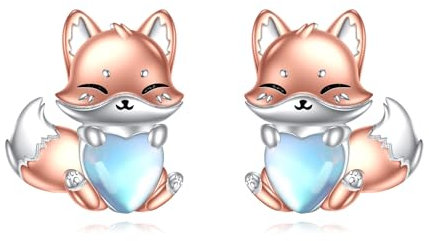 Mondstein Ohrringe für Damen Mädchen 925 Sterling Silber Koala/Katze/Eule/Kuh/Fledermaus/Schwein Ohrstecker Tier Geschenk Mondstein Schmuck (Fuchs)