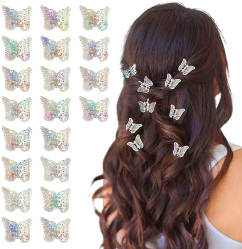 Calkrer 20 Stück Schmetterling Haarspangen. Mini Haar Krallen Pins Haarzubehör, Klare weiße süße Schmetterling Haarspangen für mittleres dickes Haar.