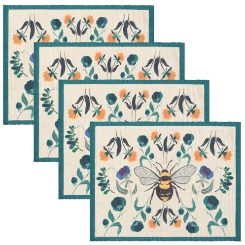 furn. Wylder Wild Garden Placemats – Washable Classic Country Floral Bumblebee Set of 4 Quick Drying Table Mats (Multicoloured - 46x36cm)
