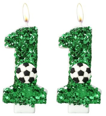Bolosa Geburtstagskerzen Zahlen, Kerzen Geburtstag 11, Geburtstag Kerzen Fußball mit Grüne Pailletten für Kinder, Jungen Mädchen, Geburtstagsdeko, Geburtstag Party, Jubiläum