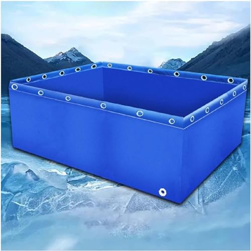 MAYFABD Aquarium-Pool PVC-Leinen Teiche mit Ablassventil Temporärer Haltetank für Salzwasserfische Planen Wasserspeicherbecken für Schwimmende Koi-Fischschildkröten,Blau,4 * 4 * 0.8m