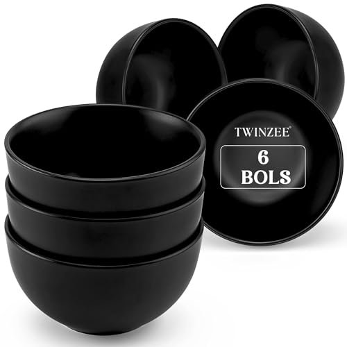 Twinzee Piatti Moderni in Gres Nero - Set Piatti 6 Ciotole - Resistente al Microonde e Lavastoviglie - Piatti e Arti della Tavola Eleganti