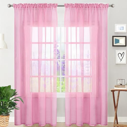 GAIFNAG Tende per Interni Camera da Letto 240 x 50 cm Lino Naturale, Sole Antimosche Lavabile Regolabile Tendine Finestra a Vetro, Tende Soggiorno per Camera da Letto Salotto, Rosa