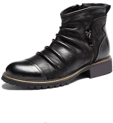 Dcbdx Hommes Bottines de Moto Chukka Fermeture Éclair latérale Occidental Vintage Bottes,Noir,43 EU