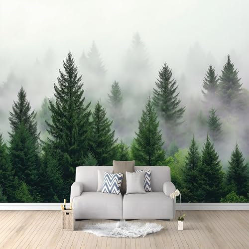 Papier Peint Intissé Forêt Brumeuse Pins 350x256 cm Papier Peint Panoramique Moderne, Tableaux Muraux Tapisserie Photo, Papier Peint Mural pour Salon, Chambre, Fond Décor TV