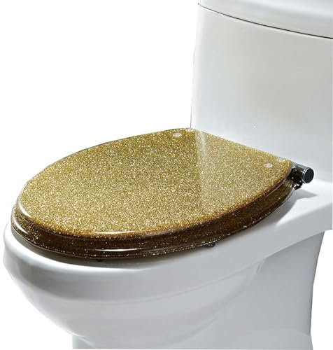 Soft Close Toilet Seat with Quick Release and 360°Adjustable Hinges, Easy to Install and Clean(Gold)
