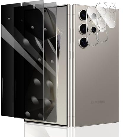 2 Stück Sichtschutz Schutzfolie für Samsung Galaxy S24 Ultra + 2 Stück Kameraschutz, Anti-Spy Panzer Schutz Glas, Anti-Spionage Panzerfolie, Display Sichtschutzfolie aus gehärtetem Glas