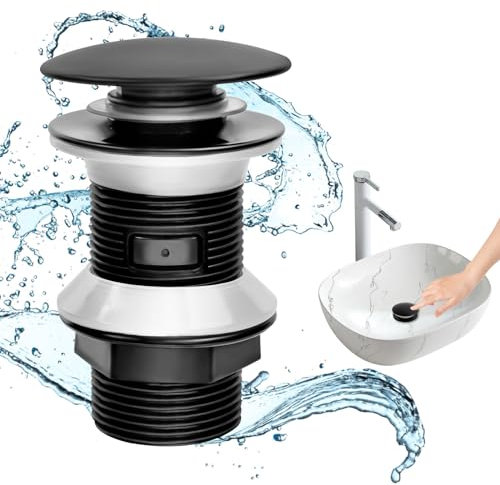 MINISOISO Desagüe Lavabo sin Rebosadero, Tapon Pop Up Lavabo Universal 1 1/4, Desague Lavabo Click Clack, Tapones de Desagüe Lavabo, Válvula Lavabo para Baño y Inodoro (Negro)