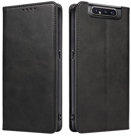 LBH Handyhülle Smartphone-Hülle für Samsung Galaxy A80 Klapphülle Magnetverschluss Kartenfächer Geldfach Standfunktion Case Etui Rundumschutz Schutzhülle Schwarz