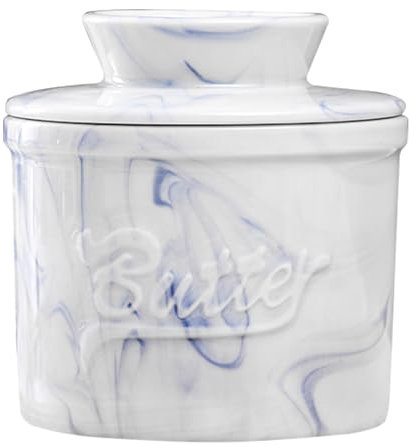 Beurrier céramique, Beurrier français, Cloche à beurre avec couvercle, pour beurre frais et tartinable (Texture bleue)