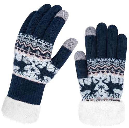Chalier Fashion Handschuhe Damen Winter Warme Touchscreen Winterhandschuhe Schnee Blume Druck halten warm mit Kaschmir für Frauen und Männer MEHRWEG