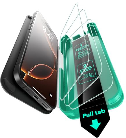 ESR 9H+ Tempered Glass Screen Protector for iPhone 16 Pro, Bubble- and Dust-Free, iPhone Tempered Glass, Military Grade Shatterproof Protection, Durable with Updated Easy Installation Tool