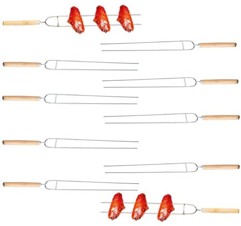 Pinchos para barbacoa, 10 unidades, acero inoxidable, juego de pinchos de doble punta plana, 40 cm de longitud, accesorios para barbacoa, para carne, pescado, camping, herramientas de cocina al aire