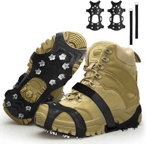 11 Zähne Steigeisen, Schuhspikes, Spikes für Schuhe, Spikes Grödel für Wanderschuhe, Schuhspikes zum überziehen für Winter EIS Schnee, Outdoor Bergsteigen