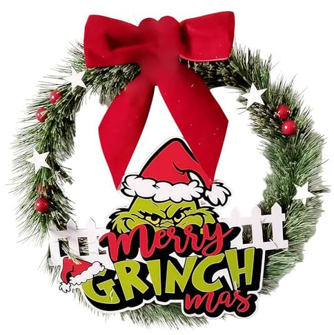 OUQIWEN Ghirlanda di Natale,30cm Ghirlanda di Natale per Porta,Ghirlanda Artificiale Natale,Corona per Porte per Esterno Porta Camino Parete Decorazione di Natale (A)