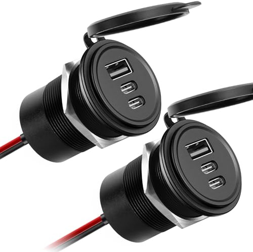 Obeaming Aluminio Toma USB 12V Camper Cargador 3 Puerto, PD3.0 USB-C y QC3.0 USB-A Enchufe Carga Rápida, Impermeable para Coche Autocaravana Barco Camión Caravana (2 Pcs)