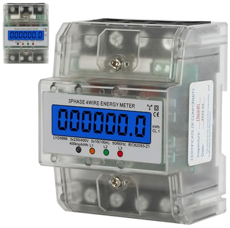 BAIFULAI Stromzähler 3-Phasen 4-Draht, Drehstromzähler 3x 230/ 400V 10(100) A, LCD Digitaler Stromzähler Zwischenzähler Strom Hutschiene für DIN Hutschiene Zwischenzähler Strom, 50/60Hz