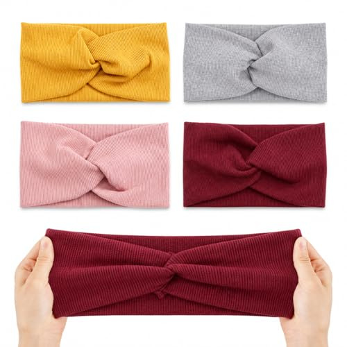 Generisch 4er Pack Elastische Breite Haarbänder, Baumwolle Twist Knoten Stirnbänder, für Damen und Mädchen, Sport-stirnbänder, Sport Yoga Laufen（19x10cm）
