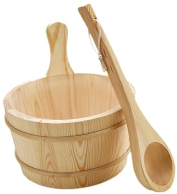LIXSAZSE Accessoires de bain haut de gamme : seau et louche en bois pour sauna, capacité 4 L. Indispensable pour une douche et une détente optimales. Ensemble seau et louche pour sauna 4 L, fait main.