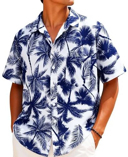 Hawaiian Shirts for Men, Mens Shirts, Short Sleeve Printed Shirt, Loose Fit, Polyester Beach Shirt, Summer Casual, Tropical, Floral, Hong Kong Style, Mens Casual Shirt