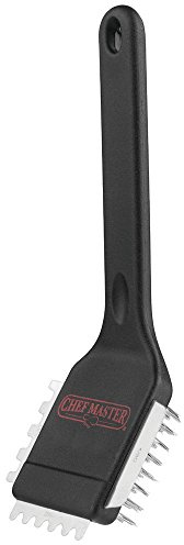 Chef Master Stainless Steel Panini Grill Brush with Scraper with Black Handle - 10L x 3 1/2H
