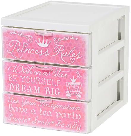 Iris Ohyama, Tour de Rangement Plastique, 3 Petits Tiroirs, Design Princesse, Rangement Enfant, Format A5, Organisateur de Bureau, Pour Accessoires, Salle de bain, Cosmétiques, Sans BPA, Tour, SCF-A5