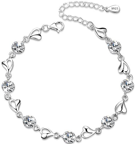 Armband Damen Silber 925,Ambänder Damen,Armband Silber Bracelet Armband Frauen,Armband Freundschaft Kristall Armband Damen Schmuck Damen Armband Damen Silber Armband Herz,Geschenke für Muttertag