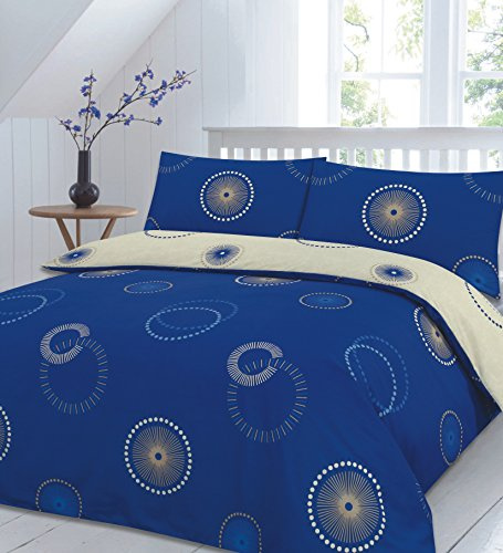 EHD Eden Circles Printed Design Luxurious Duvet Cover Sets Quilt Cover Sets Reversible Bedding Sets NZ (Blue, Double)