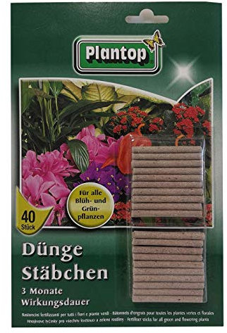 Plantop Düngestäbchen Universaldünger mit Langzeitwirkung, NPK 14+7+8 mit Spurennährstoff & Guano, 40 Stäbchen