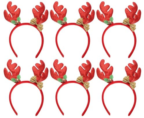 Amosfun 6er Set Weihnachts Rentier Geweih Haarreifen, Glitzernde Antlers Kopfbedeckung FüR Kinder Und Erwachsene, Perfekt FüR KostüMpartys Und Festlichkeiten