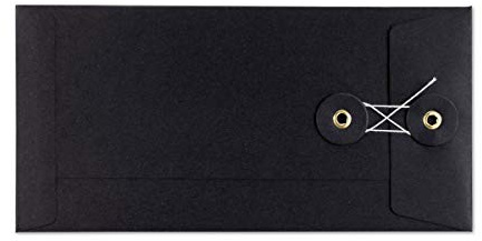 Natürlich verpacken Umschlag DL, 220 x 110 mm, Schwarz, Bindfadenverschluss, Kraftpapier, Versandtasche - 10er Pack