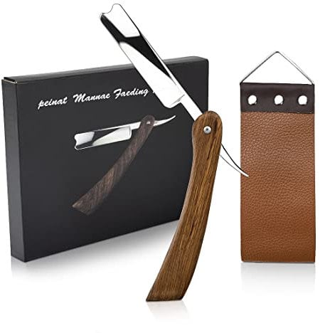 peinat Rasoir à Barbe Traditionnel, Rasoir Barbier, Rasoir Droit Coupe-choux, avec Manche en Bois, Coupe Chou Traditionnel Bois, avec Chiffon de Polissage Gratuit