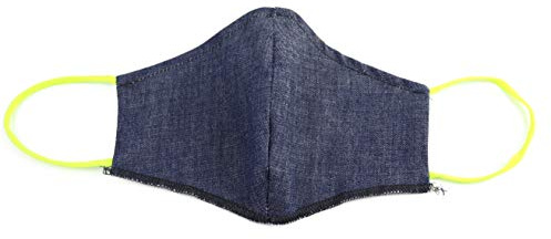 Feinstaubmaske ohne PMC. Überlagerung aus 2 Stofflagen, außen mit WR-Behandlung (Water Resistent) und innen antiallergisch (Jeans)
