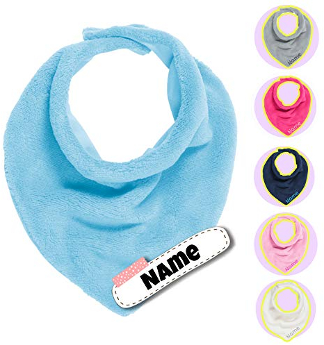 Kinder Halstuch | Baby Dreieckstuch | bestickt mit Namen | personalisiert | warm und flauschig | Wunschname (Hellblau)