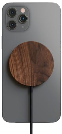 Woodcessories - Magnetisches Ladegerät aus Holz kompatibel mit MagSafe | Wireless Charger aus Holz kompatibel mit Allen Qi-fähigen Endgeräten, Walnuss