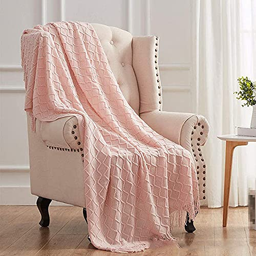 Sofadecke,Kuscheldecke Stricken Kleine Decke Couchdecke,Weich Wolldecke Wohndecken Quaste Gestrickt Decke Schlafdecke Bettdecke Klimaanlage Decke Autodecke für Couch,Büro,Auto,Sofa,Bett,127*170 Rosa