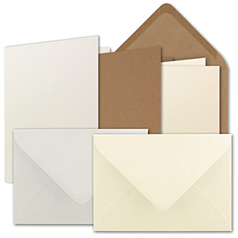 15x Karten-Set DIN B6 - Naturweiß - Vanille - Kraftpapier Braun - Faltkarten mit Umschläge - 3 Farben - 12 x 17 cm & Umschläge - 12,5 x 17,5 cm