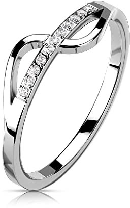 Paula & Fritz® Ring Damen Silber Zirkonia Klar 316L Chirurgenstahl Größe 59 (18,8) 6,5-mm breit Damenring Herrenring Motivring Band-Ring Verlobung