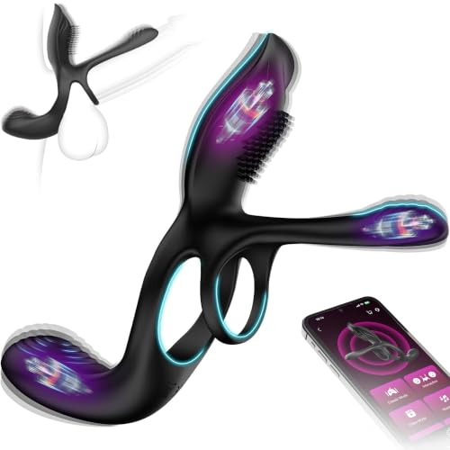 KUSHOR Vibrator for Couple, 3 in 1 Vibrating Cock Ring 10 Modes, Men's Penis Rings Vibrators, Perineum Mens Vibrator, G Spot Women Clitoral Stimulator, Sex Novelties Adult Sex Toys Massage Kits
