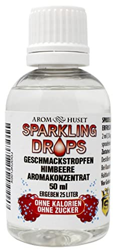 Himbeer-Konzentrat-Drops| 1 Flasche 50 ml ergibt 25 Liter | hochkonzentriertes Aroma ohne Zucker | für Wassersprudler | prickelnd | ohne Konservierungsstoffe
